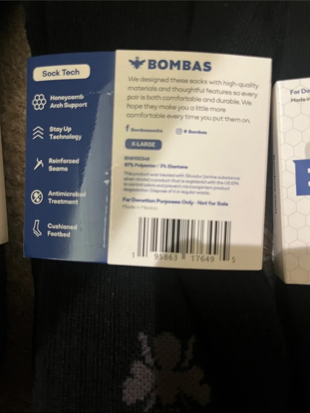 Bombas Men's Athletic Socks in Black with Gray Stripes 4 honeycomb XL